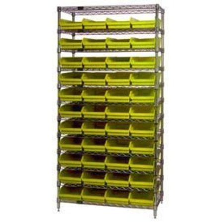 GLOBAL EQUIPMENT Chrome Wire Shelving with 44 4"H Plastic Shelf Bins Yellow, 36x14x74 268970YL